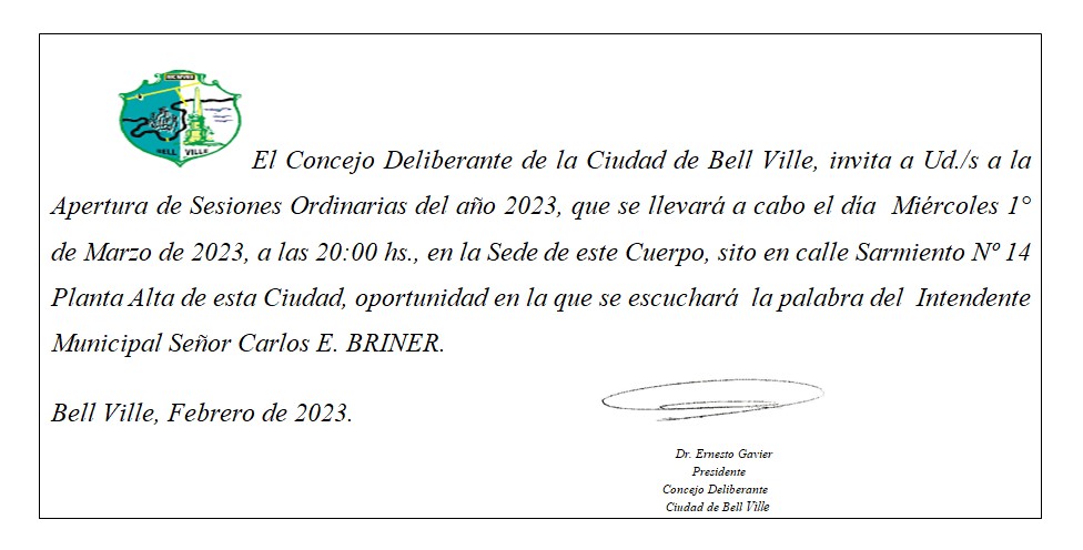 Invitación Apertura de Sesiones Ordinarias 2023